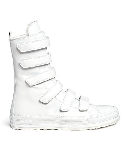 Ann Demeulemeester Velcro Strap Leather Sneaker Boots - White