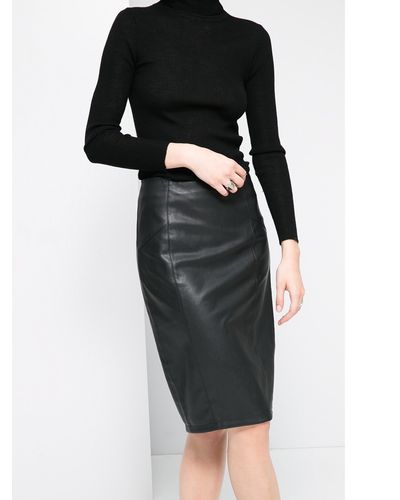 Mango Faux Leather Pencil Skirt - Black
