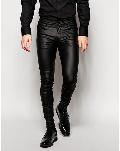 ASOS Extreme Super Skinny Jeans In Leather Look - Black