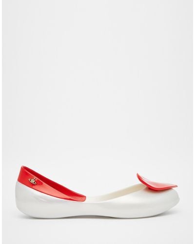 Melissa + Vivienne Westwood Anglomania Queen Pearl Red Heart Flat Shoes - White
