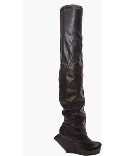 Rick Owens Thigh-high Spike Wedge Boots - Black