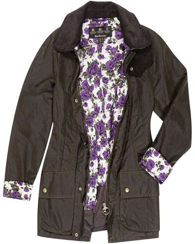 Barbour Purple Carline Liberty Print Beadnell Jacket - Black