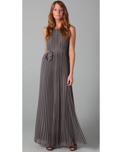 Halston Pleated Long Dress - Gray