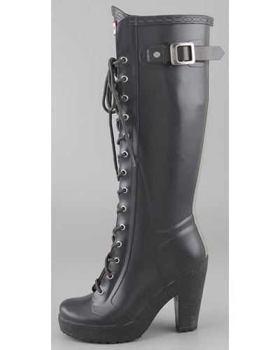 HUNTER Lapins Lace Up High Heel Boots - Gray