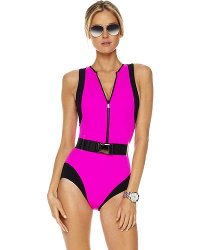 Michael Kors Colorblock Scuba Swimsuit, Neon Pink