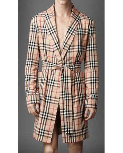 Burberry Check Cotton Dressing Gown - Natural