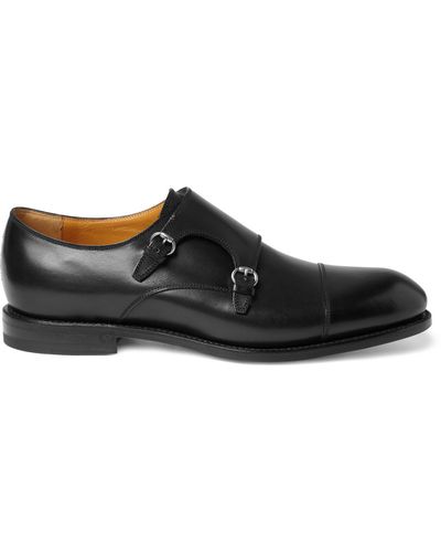 Gucci Double Monk-strap Leather Shoes - Black