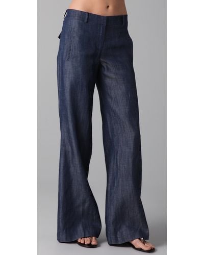 Tibi Low-rise Chambray Wide-leg Jeans - Blue