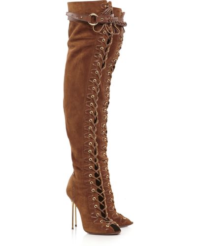 Emilio Pucci Lace-up Suede Thigh-high Boots - Brown