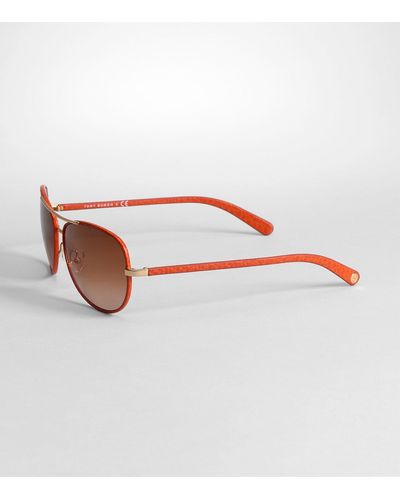 Tory Burch Leather Covered Aviator Sunglasses - Orange