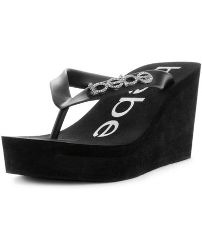 Bebe Kristy Wedge Flip Flop Sandals - Black
