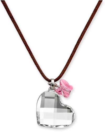 Swarovski Crystal Butterfly and Heart Pendant - Pink