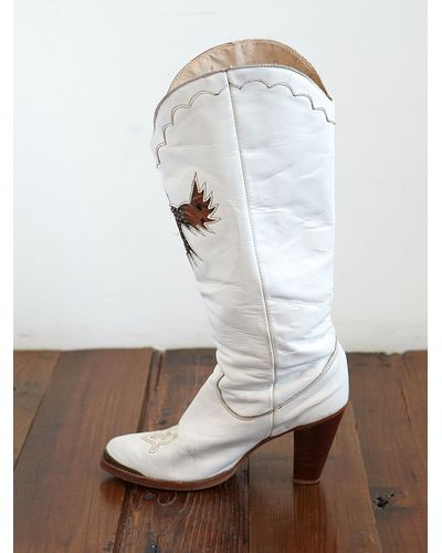 Free People Vintage White Leather Cowboy Boots