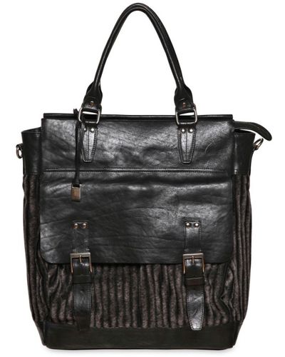 John Varvatos Cotton Cord Leather Tote Bag - Black