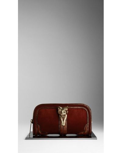 Burberry Country Animal Suede Clutch - Red