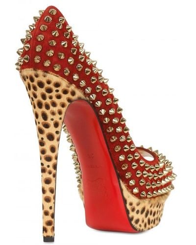 Christian Louboutin 150mm Lady Peep Leopard Spikes Pumps - Brown