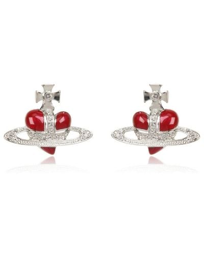 Vivienne Westwood Diamanté Heart Stud Earrings - Red