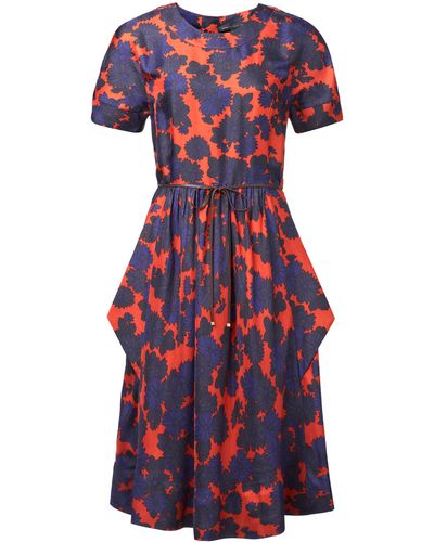 Marc By Marc Jacobs Red and Blue Floral Print Silk Dress