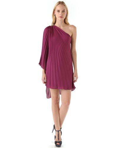 Halston One Shoulder Pleated Dress - Purple