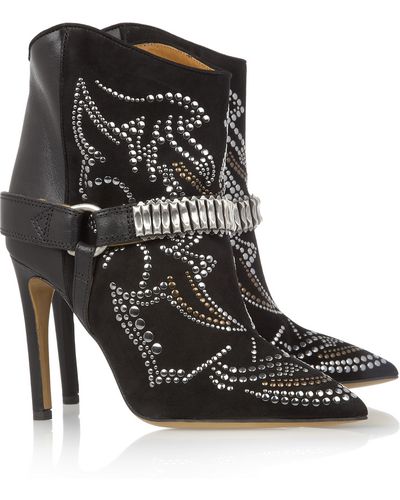 Isabel Marant Milwauke Studded Suede and Leather Ankle Boots - Black
