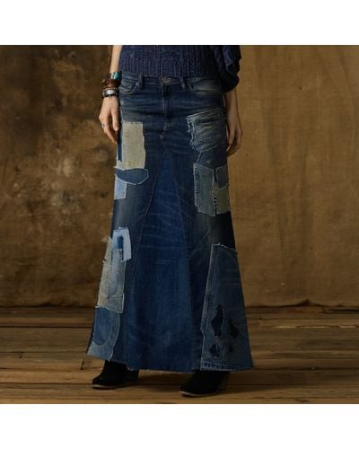 Ralph Lauren Patched Denim Maxi Skirt - Blue