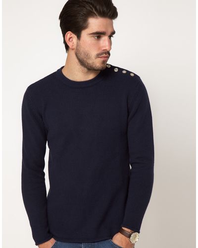 Gant Rugger Sweater with Button Shoulder - Blue