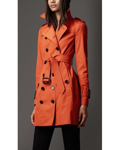 Burberry Midlength Cotton Blend Trench Coat - Orange