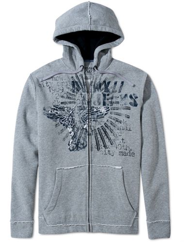DKNY Graphic Fleece Zip Up Hoodie - Gray