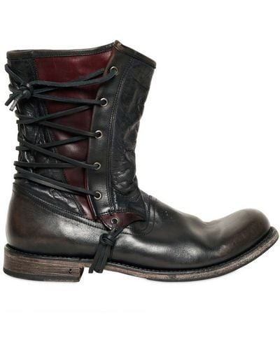 John Varvatos 20mm Lace Up Leather Pirate Boots - Black