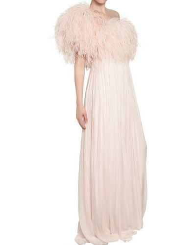 Alexander McQueen Ostrich Feather Silk Chiffon Dress - Pink