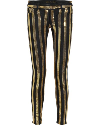 MICHAEL Michael Kors Sequin Striped Skinny Jeans - Metallic