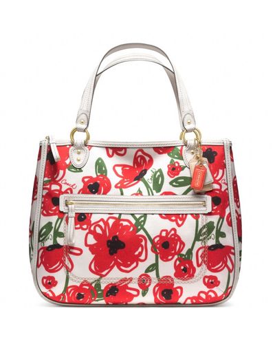 COACH Poppy Floral Print Hallie Tote - Red