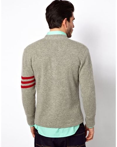 Gant Rugger Cardigan with Varsity Stripe Sleeve - Grey