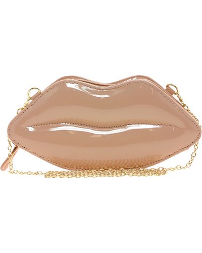 ALDO Chevez Lips Patent Clutch Bag - Natural