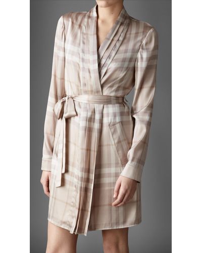 Burberry Check Stretchsilk Dressing Gown - Natural