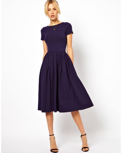 ASOS Midi Dress with Short Sleeves - Blue