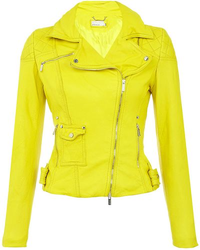 Karen Millen Leather Biker Jacket - Yellow