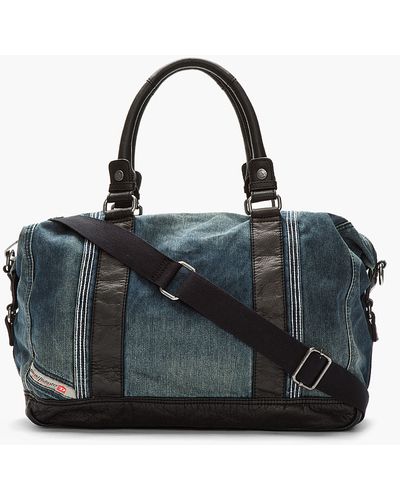 DIESEL Blue Denim Leather Trimmed Brave Trip Duffle Bag