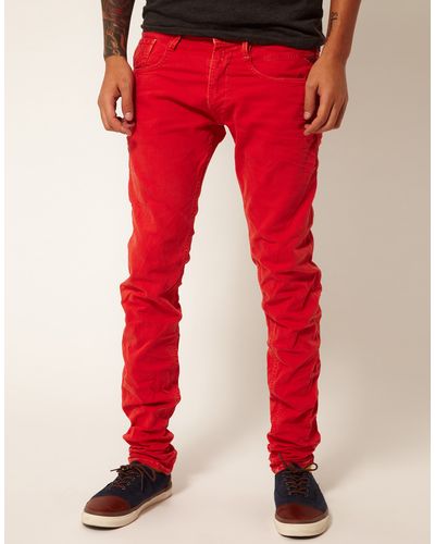 Replay Jeans Anbass Regular Slim Fit Red Overdye Denim