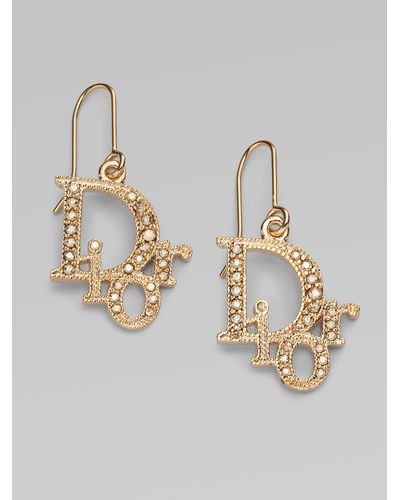 Dior Logo Drop Earrings/ Gold - Metallic