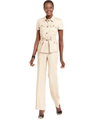 Anne Klein Short Sleeve Safari Suit - Natural