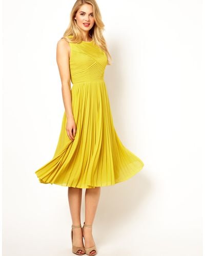Ted Baker Pleated Midi Dress - Yellow