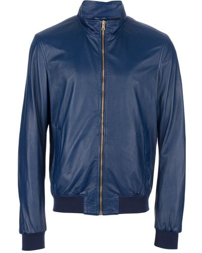 Gucci Leather Bomber Jacket - Blue