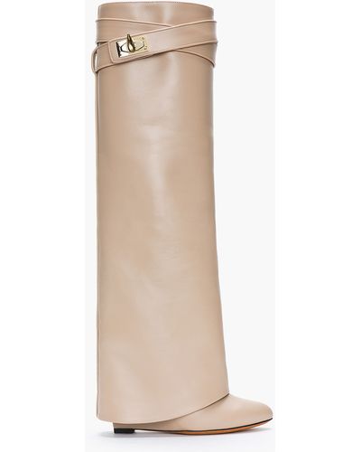 Givenchy Nude Leather Shark Lock Column Wedge Boots - Natural