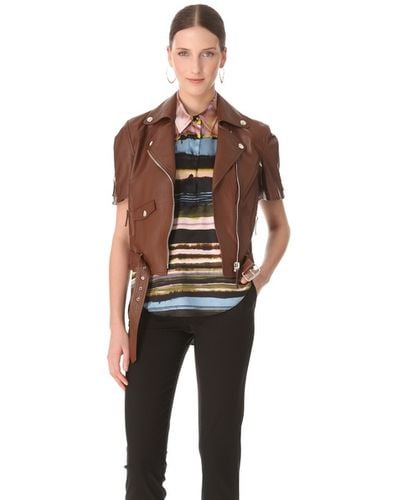 Jean Paul Gaultier Short Sleeve Leather Jacket - Brown