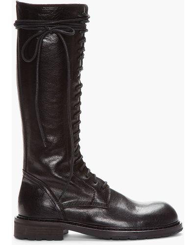 Ann Demeulemeester Tall Black Leather Lace_up Boots