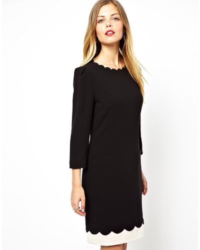 Ted Baker Shift Dress with Scallop Neck Line and Hem - Black