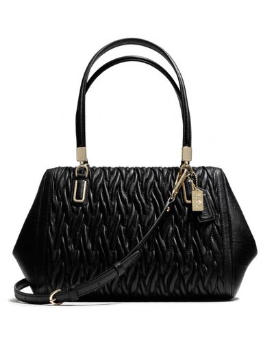 COACH Madison Small Madeline Eastwest Satchel in Gathered Twist Leather - Black