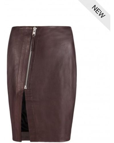 AllSaints Split Lucille Leather Skirt - Red