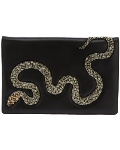 Roberto Cavalli Embellished Snake Clutch - Black